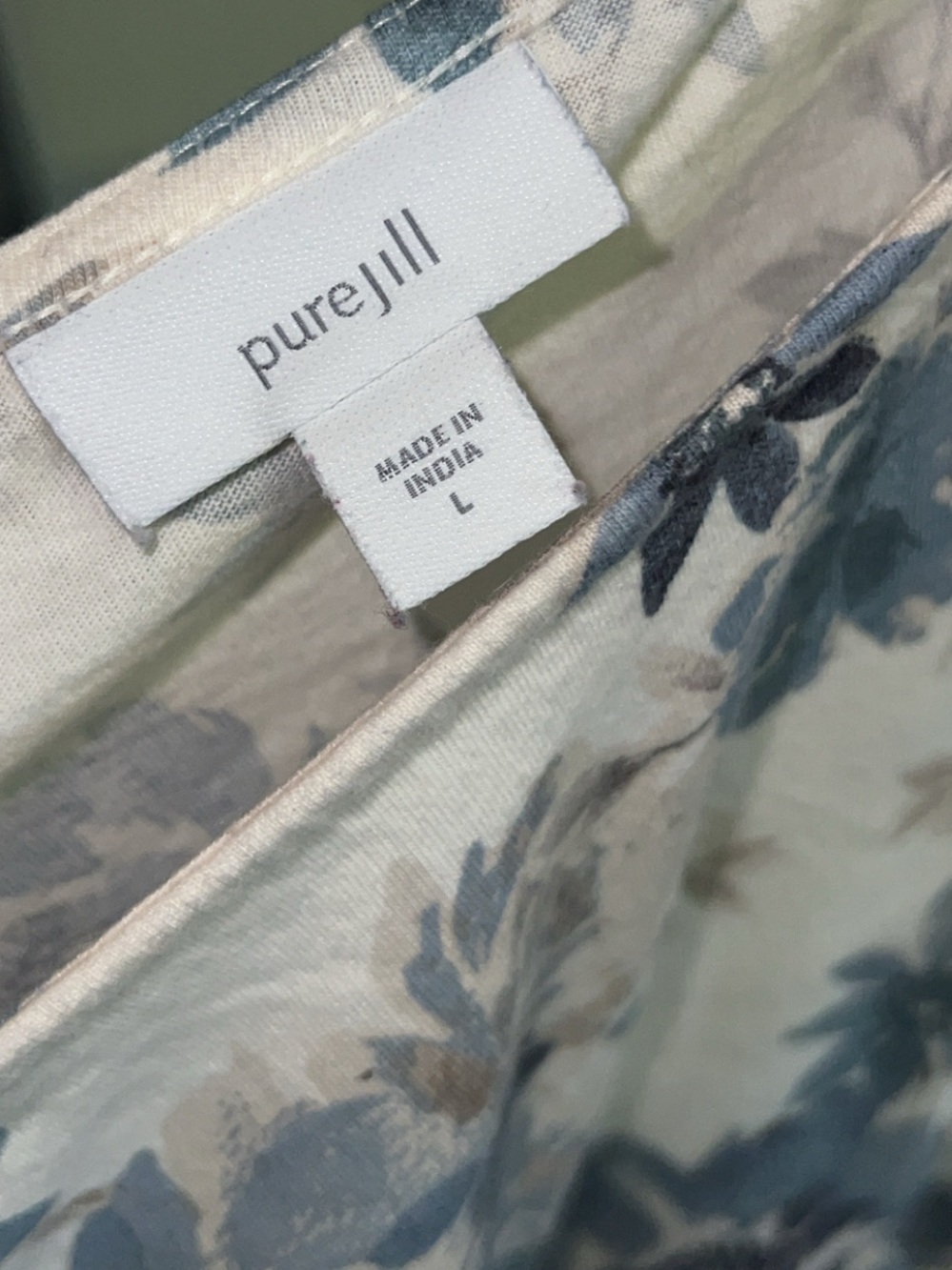 Pure Jill Floral Long Sleeve Top Women’s Large Blue Cream Relaxed Fit - Picture 2 of 2